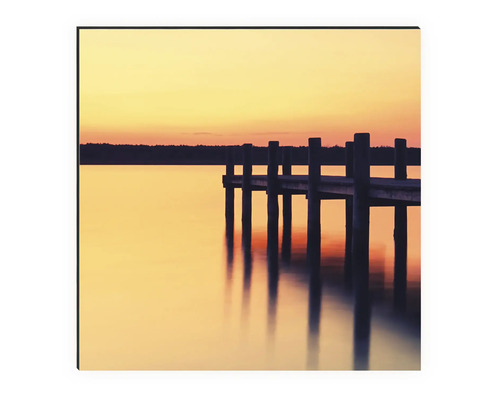 Image murale avec jetée sur le lac au coucher du soleil