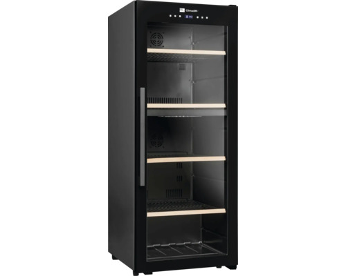 Cave à vin avec façade en verre et plusieurs étagères