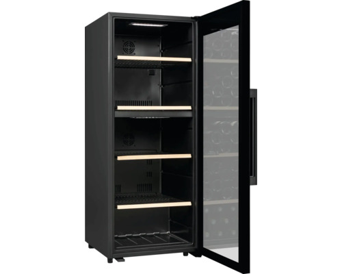 Cave à vin avec porte en verre et plusieurs étagères