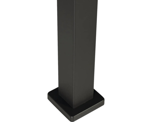 Vue détaillée d''une fixation de pied de table à tube carré