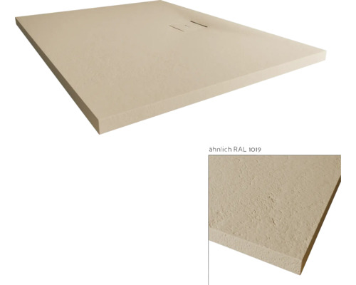 Beige Duschwanne aus Mineralguss mit Ablauf