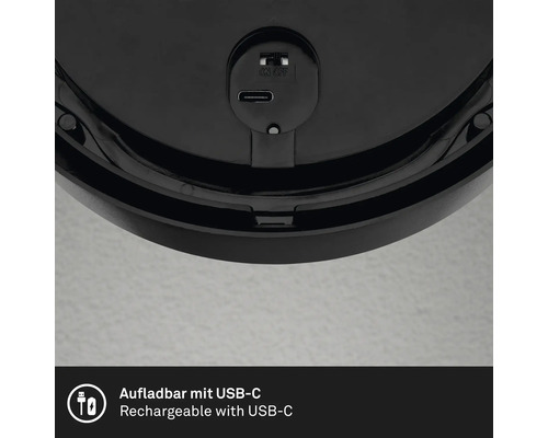 Detailansicht einer Lampe mit USB-C-Anschluss und Ein- und Ausschalter