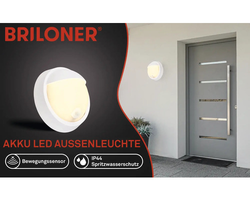 Briloner Akku LED Aussenleuchte mit Bewegungssensor und IP44 Spritzwasserschutz