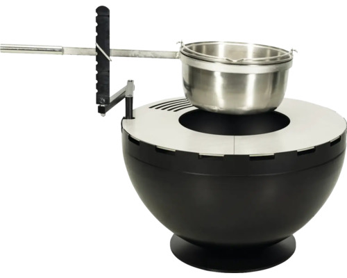 Feuerstelle mit Schwenkarm und Kochtopf aus Stahl