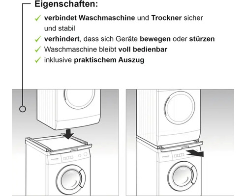 Illustration d''un lave-linge avec cadre de raccordement pour sèche-linge pour empiler en toute sécurité le lave-linge et le sèche-linge