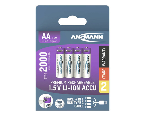 Piles AA Ansmann, 1,5 volt, lithium-ion, mignon, pack de 4