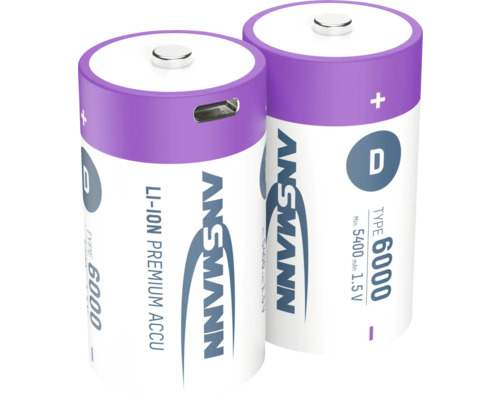 Deux piles rechargeables Ansmann D lithium-ion Premium de 6000 mAh