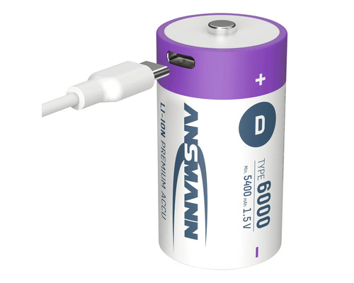 Pile Ansmann D avec port USB-C et câble de charge