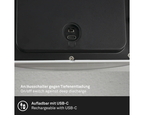 Gros plan d''un produit avec port de chargement USB-C et interrupteur marche/arrêt