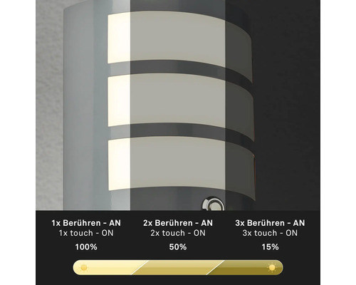 Wandleuchte mit Touch-Funktion zur Dimmung der Lichtintensität.