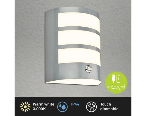 Graue, dimmbare LED-Wandleuchte mit warmweissem Licht und IP44-Schutzklasse