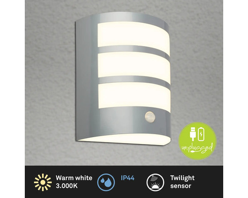 Graue LED Wandleuchte mit Dämmerungssensor und Schutzart IP44