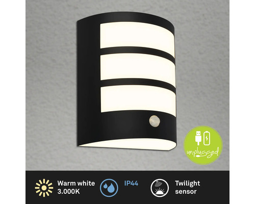 Applique murale noire avec trois segments lumineux et détecteur crépusculaire