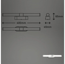 Technische Zeichnung einer LED-Wandleuchte mit den Maßen 400 mm Breite, 65 mm Höhe und 45 mm Tiefe.