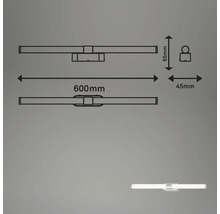 Technische Zeichnung einer 600 mm langen LED-Wandleuchte mit den Maßen 65 mm und 45 mm
