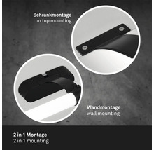 Darstellung einer Leuchte mit zwei Montagearten: Schrankmontage und Wandmontage