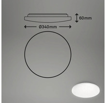 Abmessungen einer Deckenleuchte: Durchmesser 340 Millimeter, Höhe 60 Millimeter