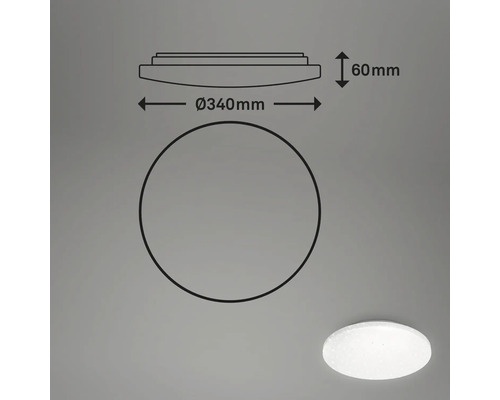 Abmessungen einer Deckenleuchte: Durchmesser 340 Millimeter, Höhe 60 Millimeter