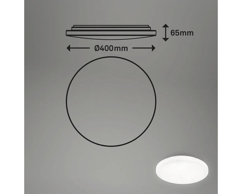 Skizze einer runden Deckenleuchte mit den Maßen 400 Millimeter Durchmesser und 65 Millimeter Höhe