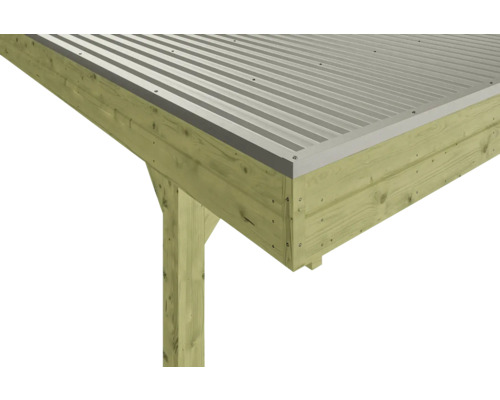 Vue détaillée d''un pavillon en bois avec toit métallique