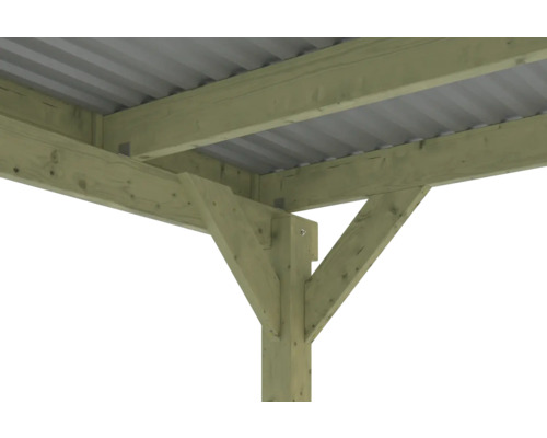 Vue détaillée d''une construction en bois avec une couverture métallique