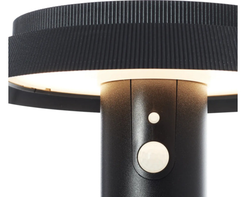Lampe de table LED noire avec détecteur de mouvement.