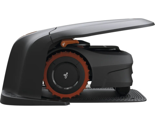 Robot tondeuse avec capot ouvert
