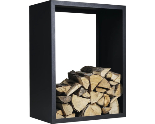 Étagère à bois de chauffage en métal avec bûches