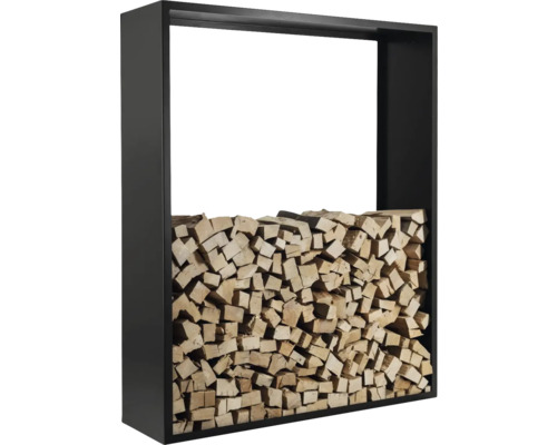 Étagère à bois de chauffage en métal avec bûches
