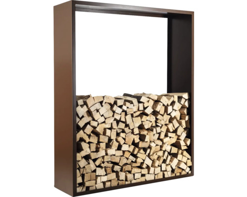 Étagère à bois de chauffage en métal remplie de bois