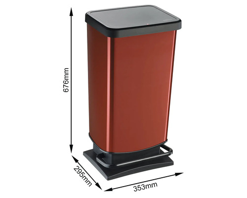Abfalleimer mit Pedal, Höhe 676 Millimeter, Breite 353 Millimeter, Tiefe 295 Millimeter