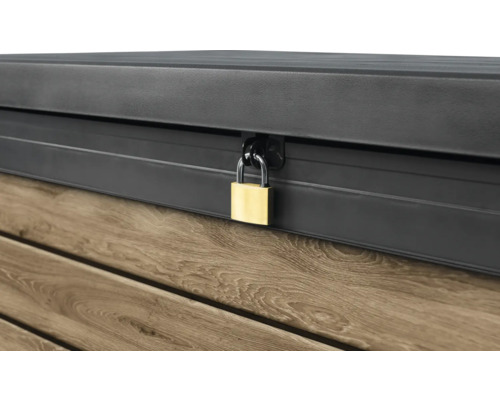 Vue détaillée d''un coffre de rangement verrouillé avec un cadenas