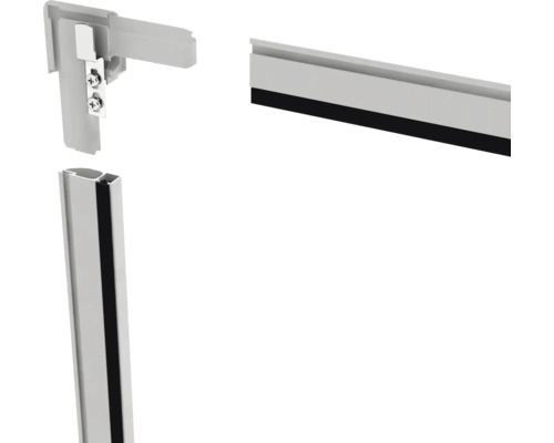 Detailansicht eines Duschdichtungsprofils mit Ecke und Befestigungsmaterial