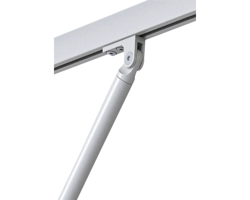 Vue détaillée d''un store banne à bras articulé avec rail de fixation