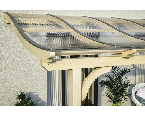 Vue détaillée d''un toit de terrasse avec structure en bois et toit transparent