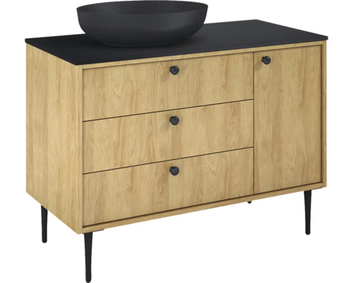 Meuble sous-lavabo avec lavabo à poser, trois tiroirs et une porte