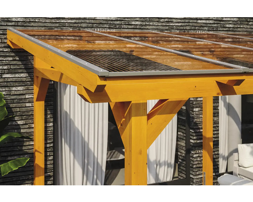 Vue détaillée d''un pavillon de jardin en bois avec un toit transparent
