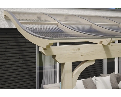 Auvent de terrasse en bois avec toit transparent