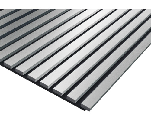 Panneau acoustique argent brossé plaxé 19x572x2400 mm Panneau en bois avec aspect latté pour décoration murale