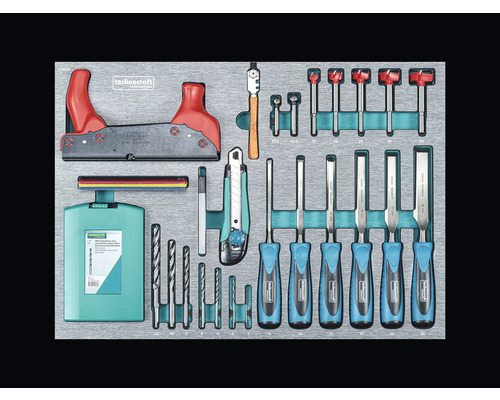 Werkzeugsortiment mit Stecheisen, Bohrern und anderem Werkzeug