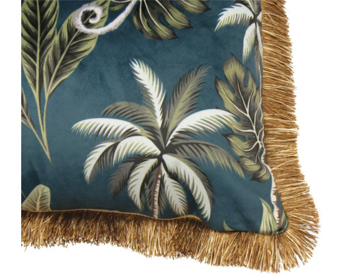 Coussin avec motifs de jungle et franges