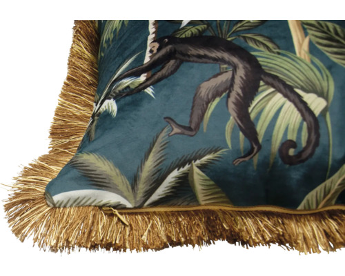 Coussin motif jungle avec franges