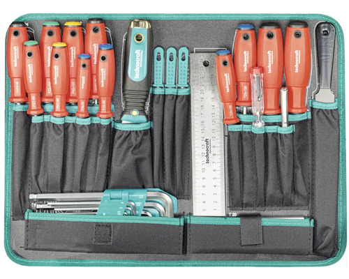 Technocraft Werkzeugset mit Schraubendrehern, Inbusschlüsseln, Spannungsprüfer und Lineal in einer Werkzeugtasche