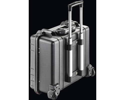 Schwarzer Werkzeugkoffer Trolley mit Teleskopgriff und Rollen