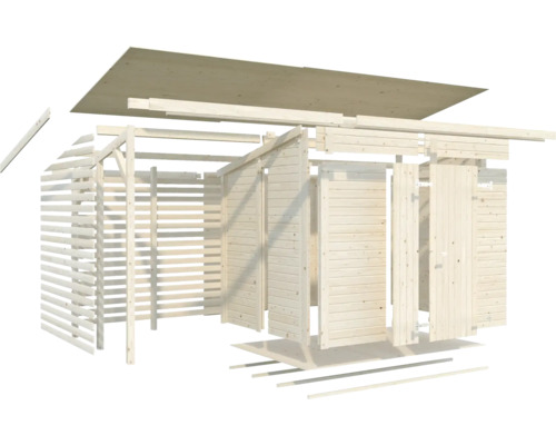 Plan éclaté d''un abri de jardin en bois