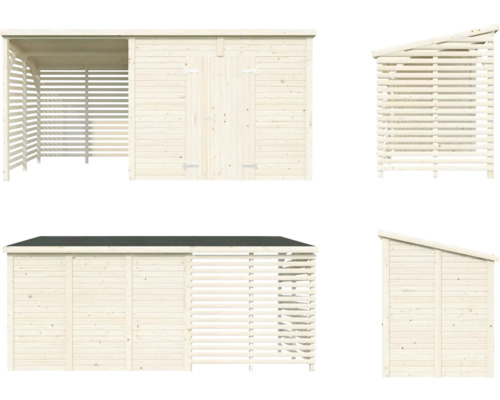 Abri de jardin en bois avec remise à outils et rangement pour le bois