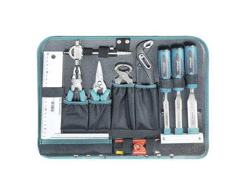 Werkzeugset mit Zangen, Schraubendrehern und Messwerkzeugen in Werkzeugtasche