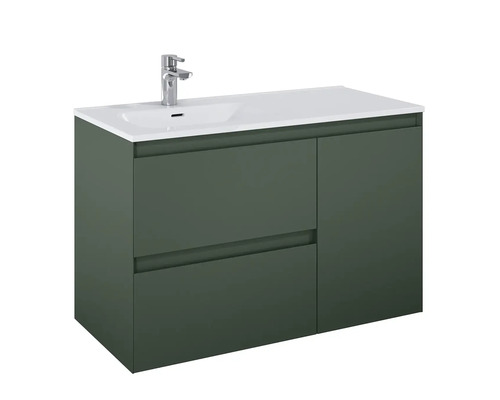 Meuble sous-lavabo avec deux tiroirs, une porte et un lavabo