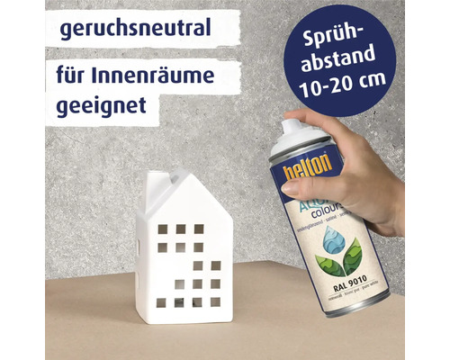 Helton Aqua Farbspraydose mit weißem Hausmodell, geeignet für Innenräume