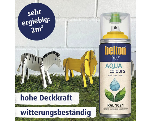 Belton Free Aqua Colours Lackspraydose in Rapsgelb mit Spielzeugtieren
